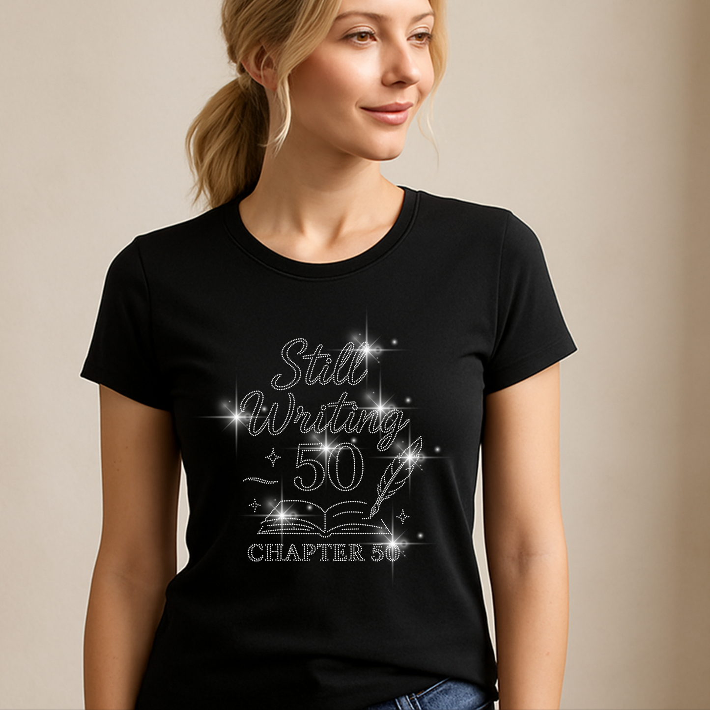 Birthday Rhinestone T-Shirt – 50 & Fabulous | Sparkly Birthday Shirt for Women | Milestone Birthday Tee | Chapter 50 Shirt | Vintage 1975 Shirt