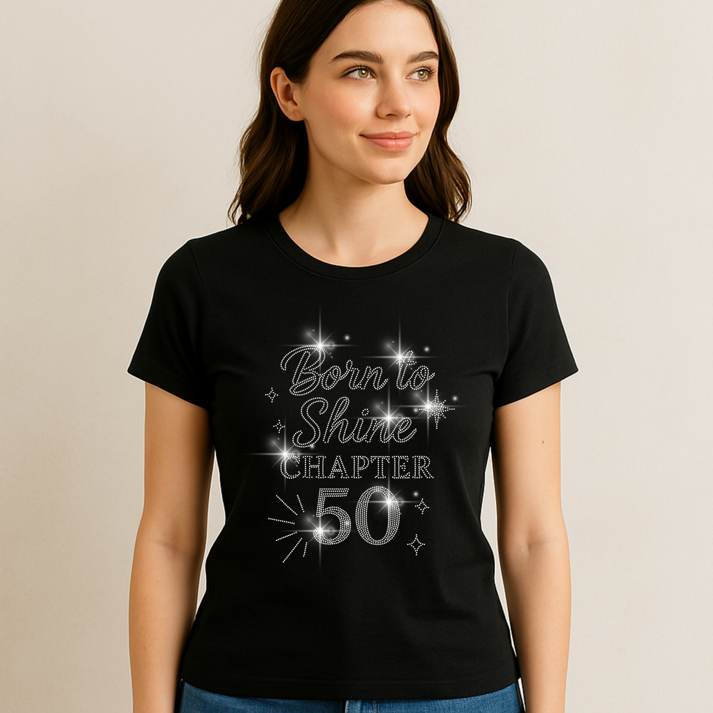 Birthday Rhinestone T-Shirt – 50 & Fabulous | Sparkly Birthday Shirt for Women | Milestone Birthday Tee | Chapter 50 Shirt | Vintage 1975 Shirt