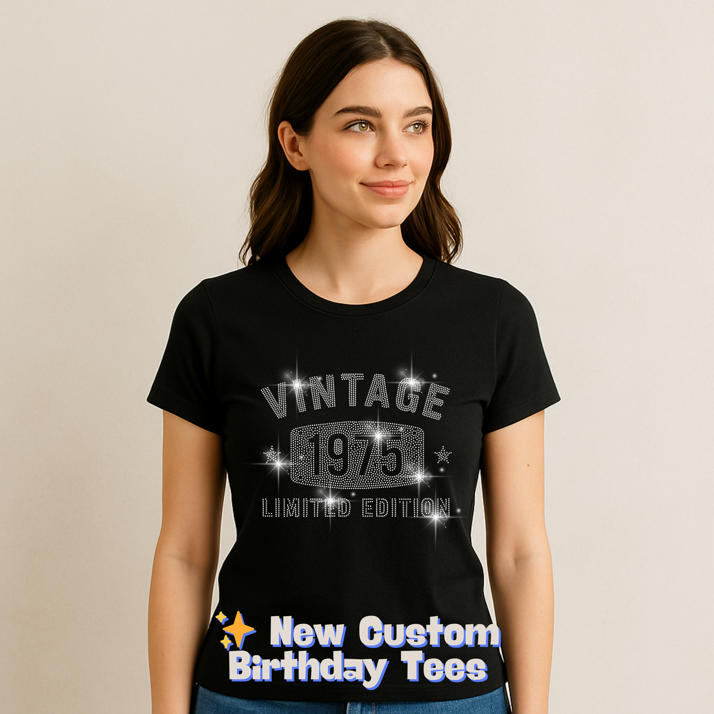 Birthday Rhinestone T-Shirt – 50 & Fabulous | Sparkly Birthday Shirt for Women | Milestone Birthday Tee | Chapter 50 Shirt | Vintage 1975 Shirt
