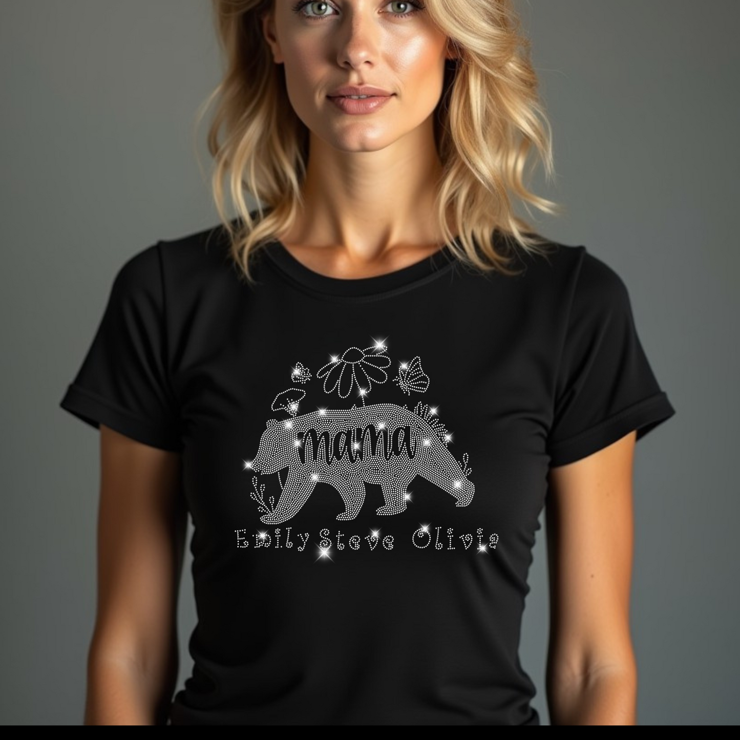 Custom Mother’s Day Rhinestone Shirt - Personalized Name Gift for Mom, Grandma, Nana - Sparkle Mother’s Day Tee, Bling Family Shirt