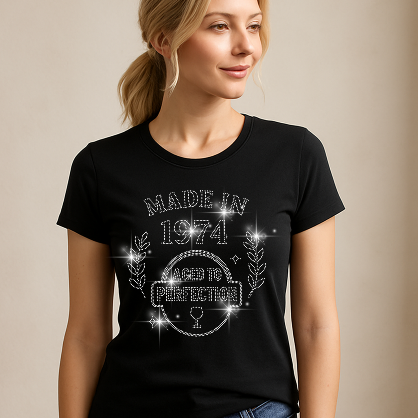 Birthday Rhinestone T-Shirt – 50 & Fabulous | Sparkly Birthday Shirt for Women | Milestone Birthday Tee | Chapter 50 Shirt | Vintage 1975 Shirt