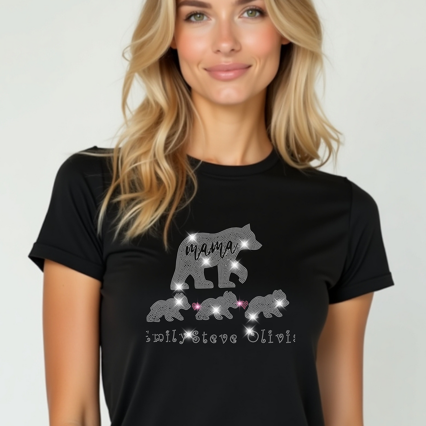 Custom Mother’s Day Rhinestone Shirt - Personalized Name Gift for Mom, Grandma, Nana - Sparkle Mother’s Day Tee, Bling Family Shirt