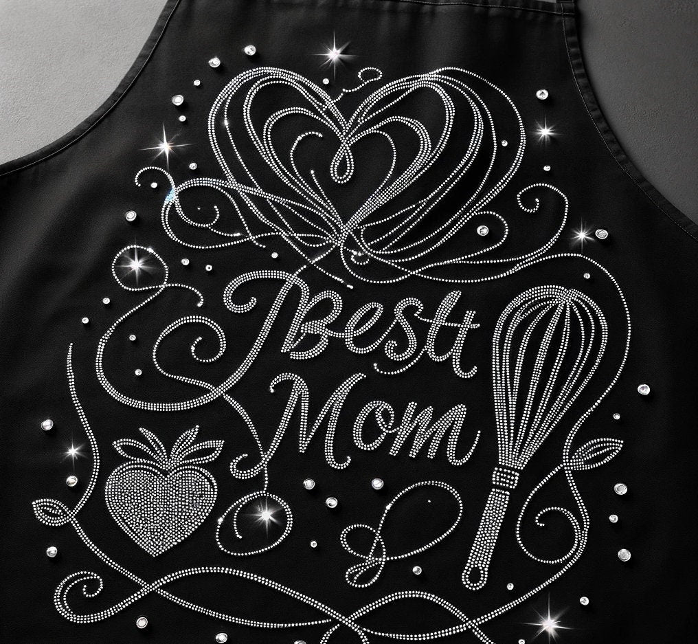 Custom Rhinestone Apron - Personalize Your Sparkling  Line Art Design