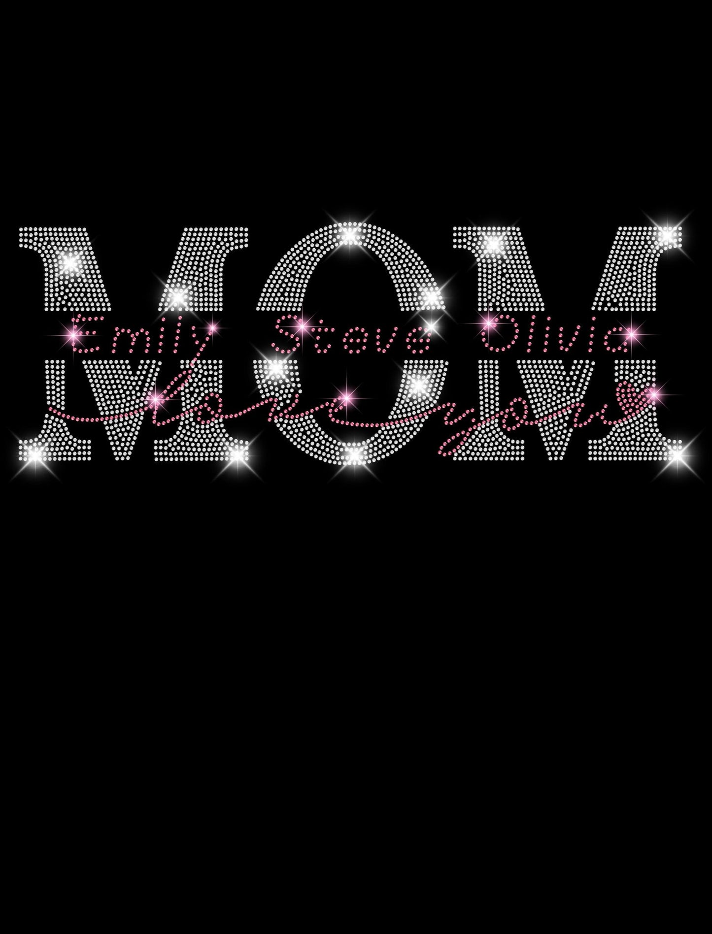 Custom MOM Rhinestone Shirt with Kids' Names Inside - Personalized Mother's Day Shirt, Custom Name Mom Tee, Gift for Mom, Mom Bling Shirt