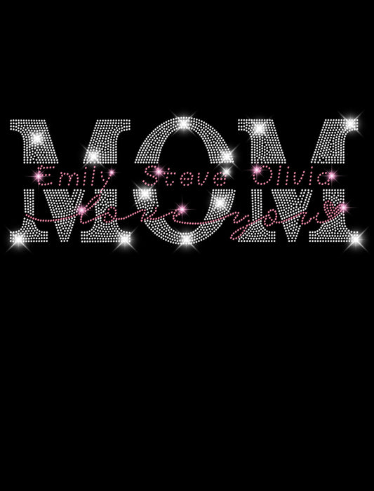 Custom MOM Rhinestone Shirt with Kids' Names Inside - Personalized Mother's Day Shirt, Custom Name Mom Tee, Gift for Mom, Mom Bling Shirt