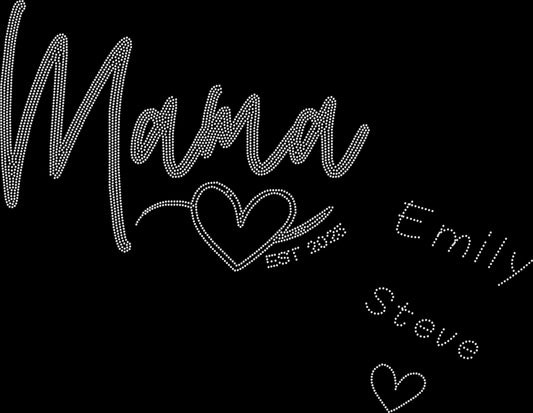 Custom Mom Heart Rhinestone Shirt, Personalized Sleeve with Kids' Names in Heart, Mom Gift, Mother's Day Rhinestone Shirt, Family Tee