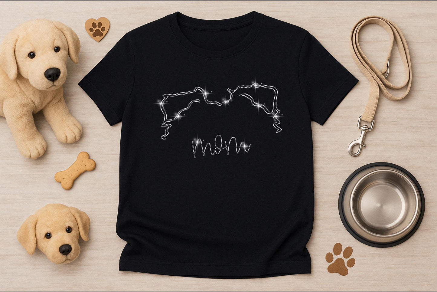Custom Dog Ear Rhinestone Shirt - Pick Your Dog Breed & Add Name or Text - Dog Mom Shirt, Dog Dad Gift, Personalized Pet Lover Tee