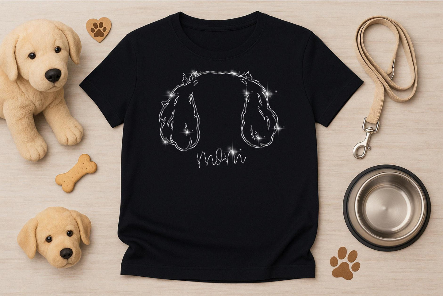 Custom Dog Ear Rhinestone Shirt - Pick Your Dog Breed & Add Name or Text - Dog Mom Shirt, Dog Dad Gift, Personalized Pet Lover Tee