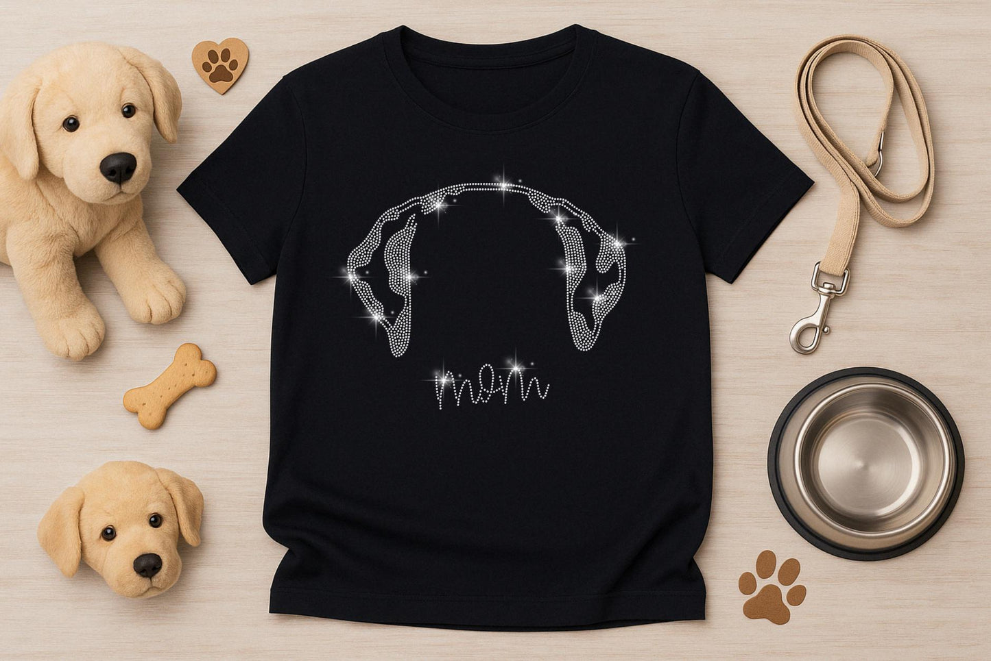 Custom Dog Ear Rhinestone Shirt - Pick Your Dog Breed & Add Name or Text - Dog Mom Shirt, Dog Dad Gift, Personalized Pet Lover Tee