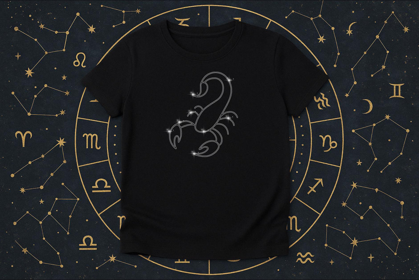 Zodiac Rhinestone Shirt - 12 Astrology Signs to Choose From - Sparkle Horoscope T-Shirt, Crystal Star Sign Shirt, Celestial Gift Tee