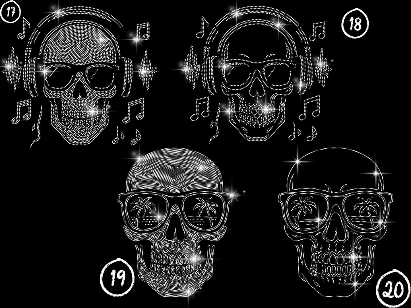 Rhinestone Skull T-Shirt - 10 Unique Skull Designs - Custom Goth, Biker, Cyber, Nature, Halloween Skull Tee - Sparkle Skull Shirt