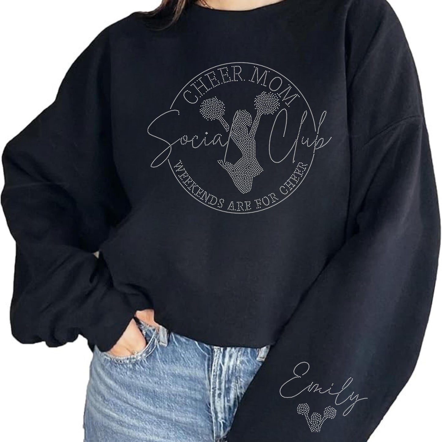 Custom Cheer Mom Rhinestone Shirt - 10 Cheer Designs - Personalized Team Name or Title, Cheerleading Support Bling Shirt, Cheer Squad Gift
