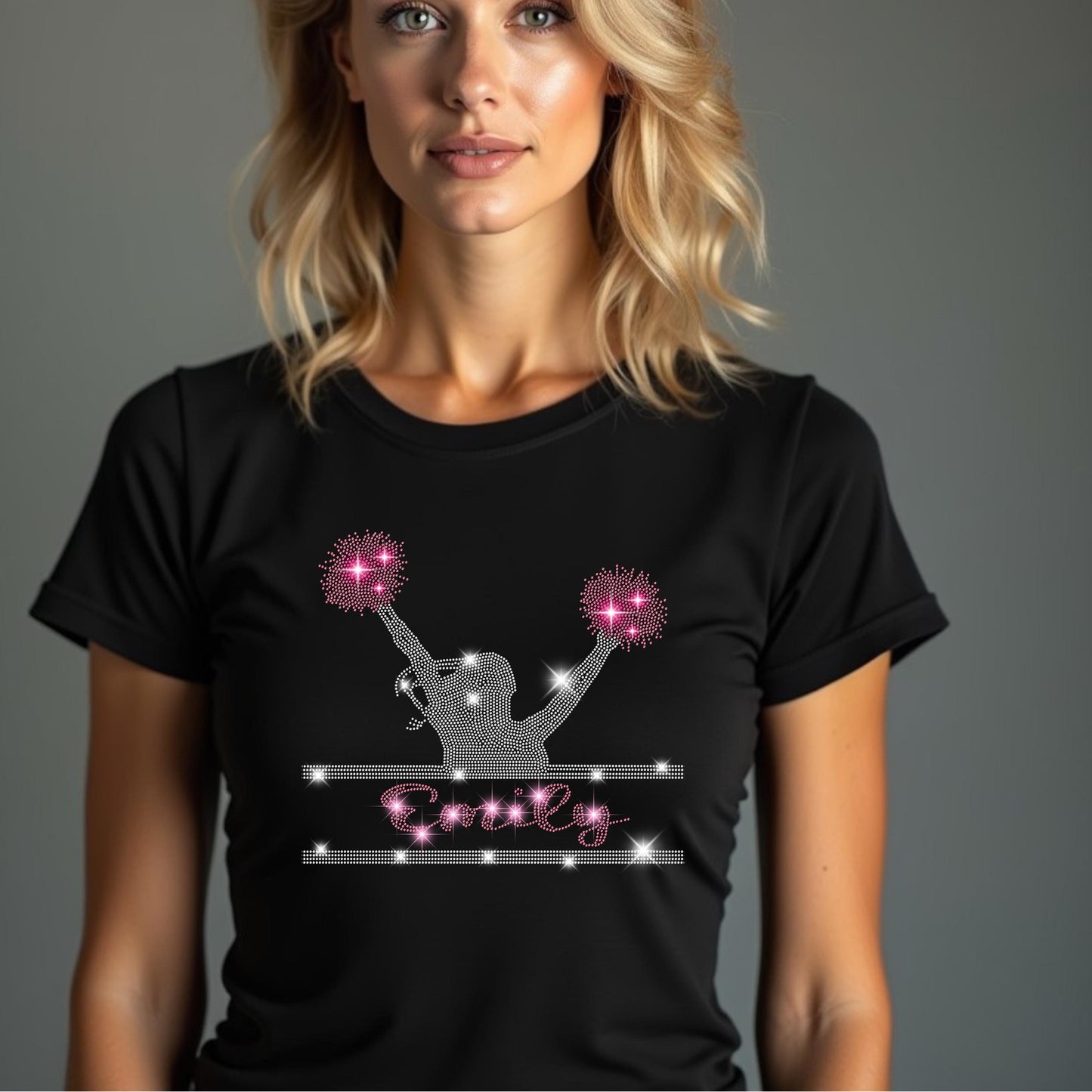 Custom Cheer Mom Rhinestone Shirt - 10 Cheer Designs - Personalized Team Name or Title, Cheerleading Support Bling Shirt, Cheer Squad Gift