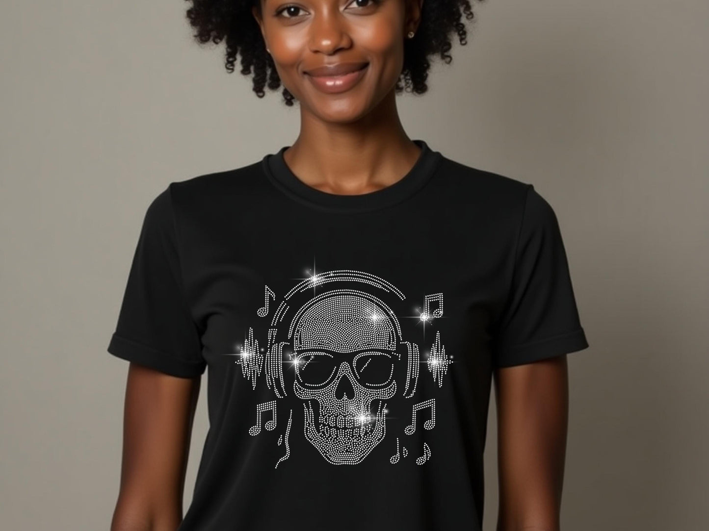 Rhinestone Skull T-Shirt - 10 Unique Skull Designs - Custom Goth, Biker, Cyber, Nature, Halloween Skull Tee - Sparkle Skull Shirt