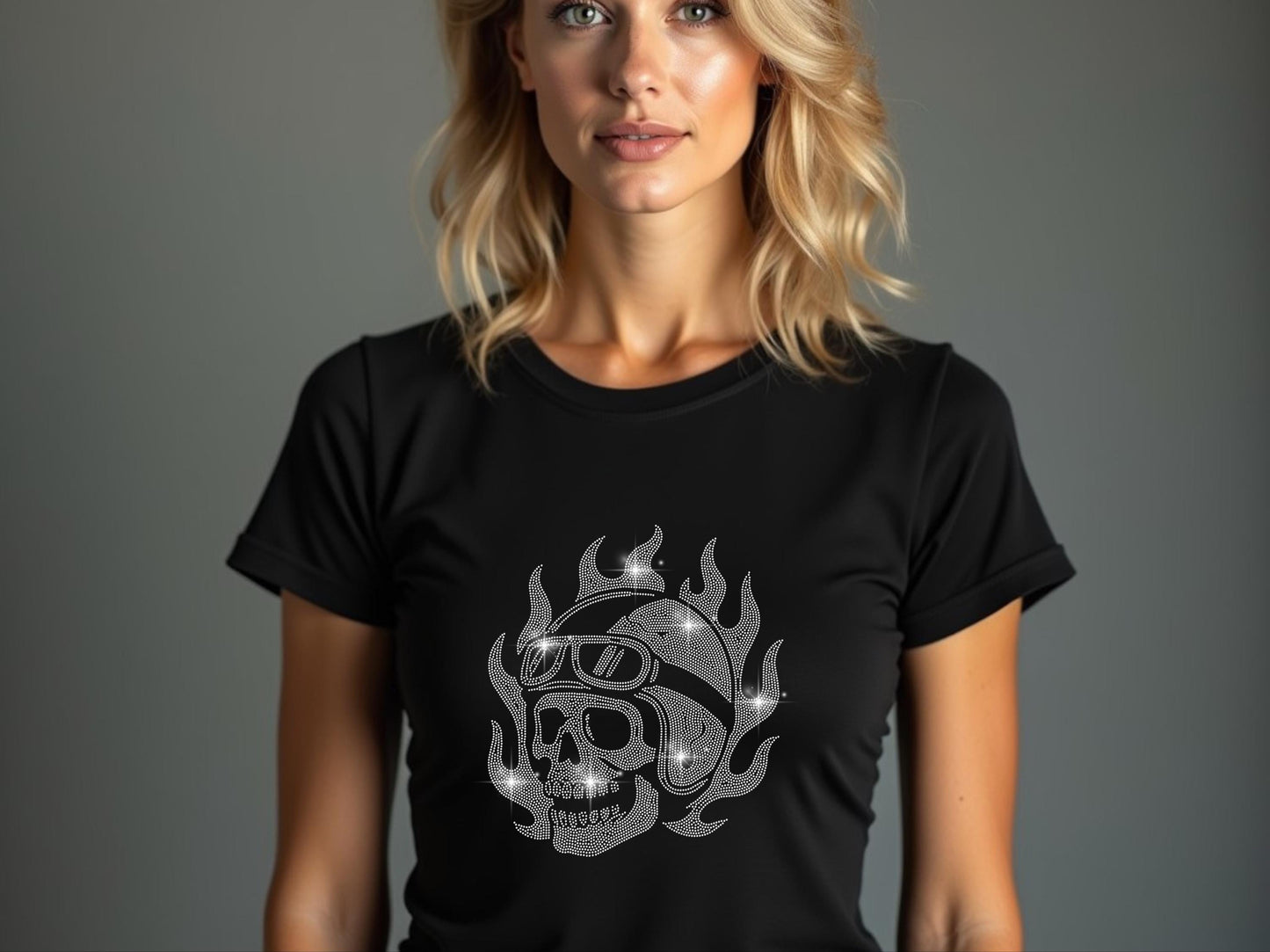 Rhinestone Skull T-Shirt - 10 Unique Skull Designs - Custom Goth, Biker, Cyber, Nature, Halloween Skull Tee - Sparkle Skull Shirt