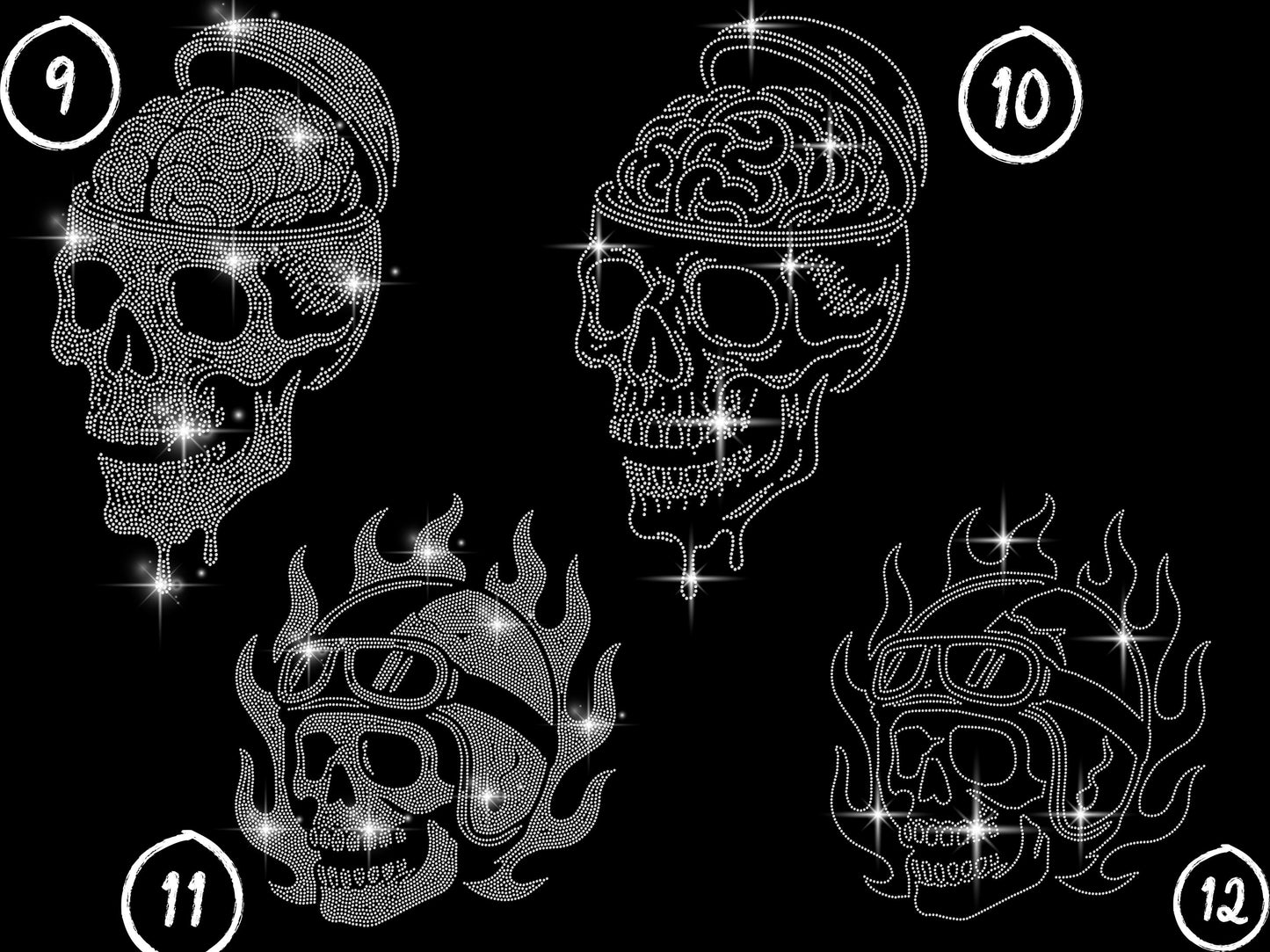 Rhinestone Skull T-Shirt - 10 Unique Skull Designs - Custom Goth, Biker, Cyber, Nature, Halloween Skull Tee - Sparkle Skull Shirt