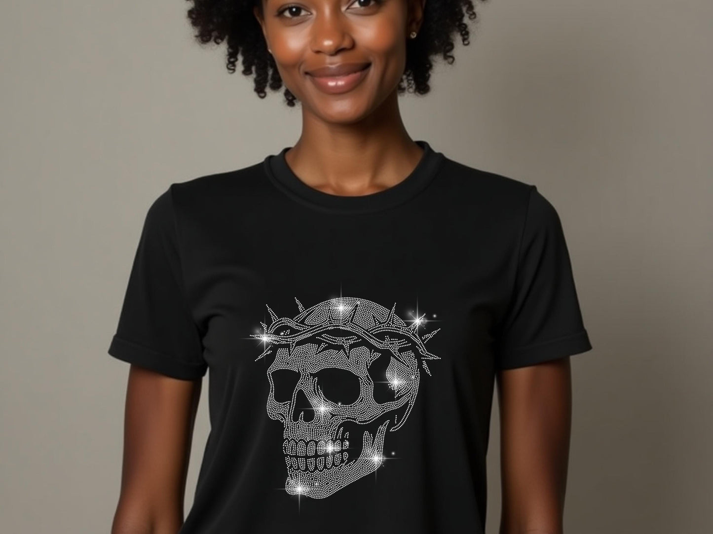 Rhinestone Skull T-Shirt - 10 Unique Skull Designs - Custom Goth, Biker, Cyber, Nature, Halloween Skull Tee - Sparkle Skull Shirt