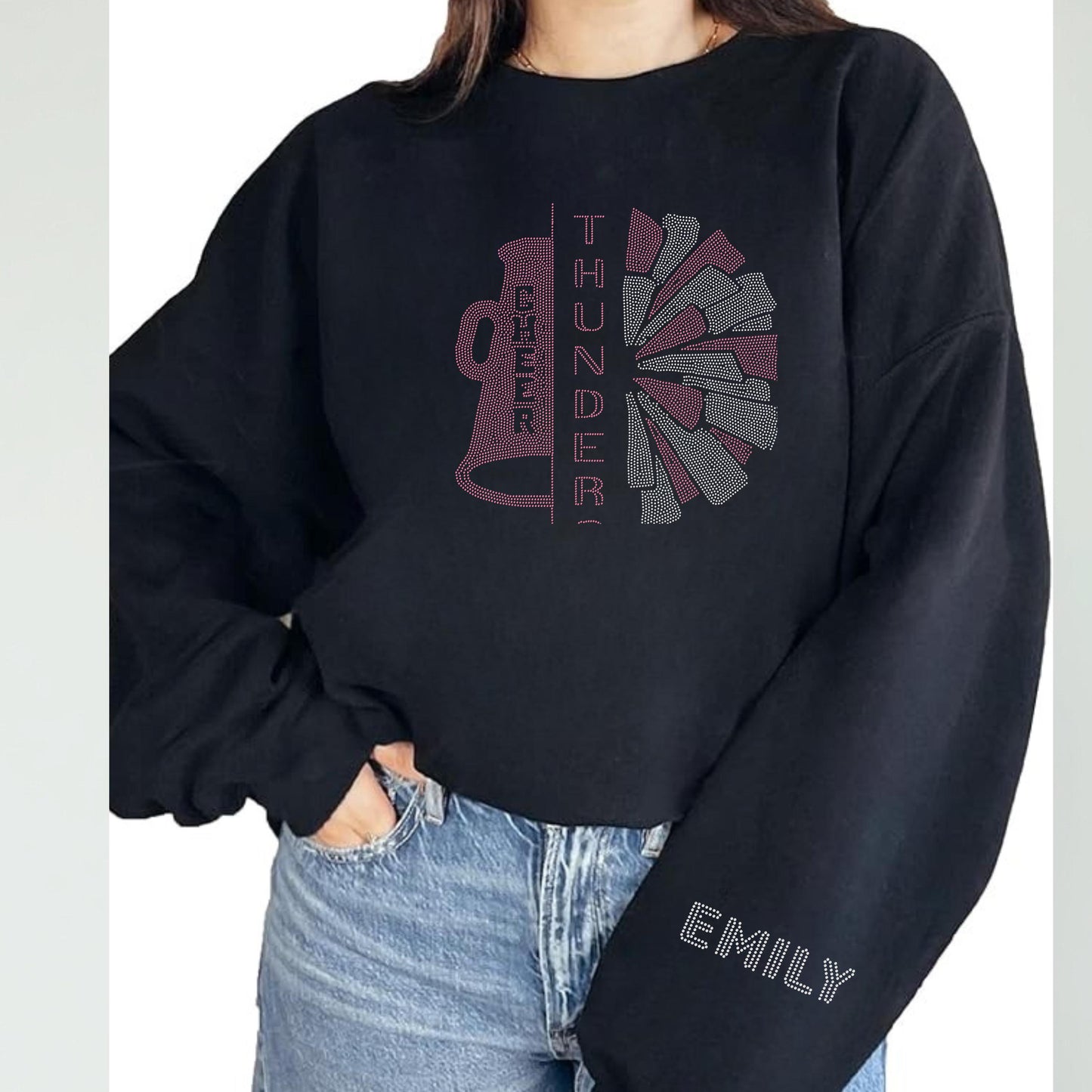 Custom Cheer Mom Rhinestone Shirt - 10 Cheer Designs - Personalized Team Name or Title, Cheerleading Support Bling Shirt, Cheer Squad Gift