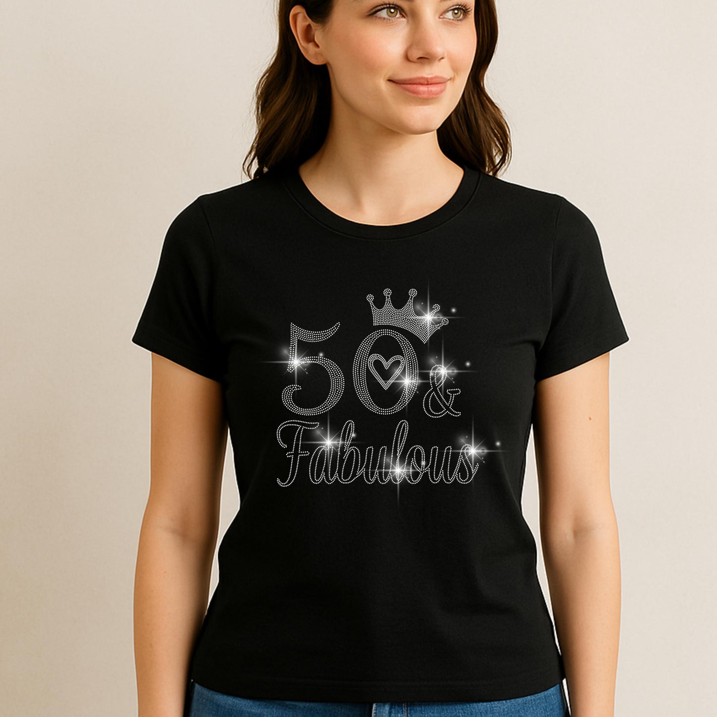 Birthday Rhinestone Shirt β 9 Sparkling Designs β 50 & Fabulous, Vintage 1975, Chapter 50, Made in 1974, Party Crew, Custom Age Tee