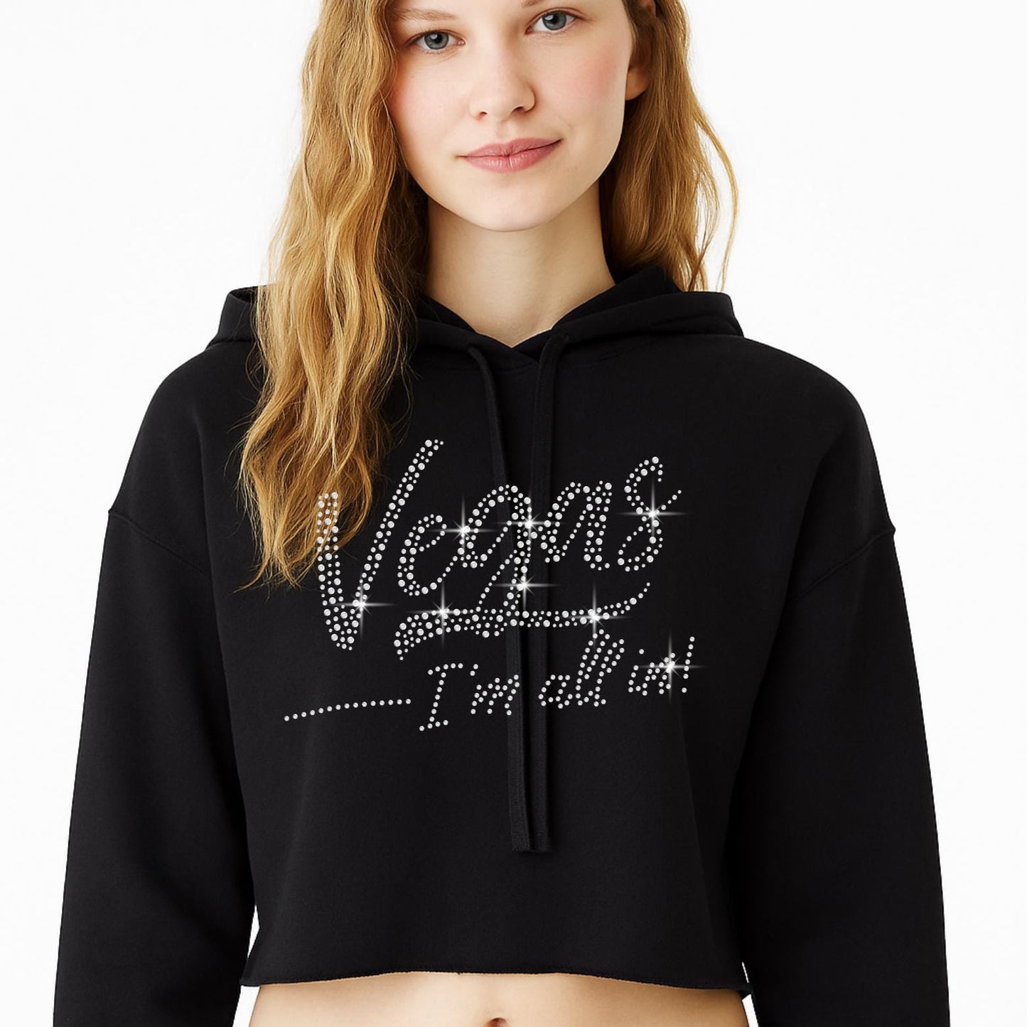 Vegas I'm All In Rhinestone Iron-On Transfer – 8.9"x6.3" SS10 Sparkle Hotfix for DIY T-Shirts, Vegas Trip, Party Shirts, Gifts