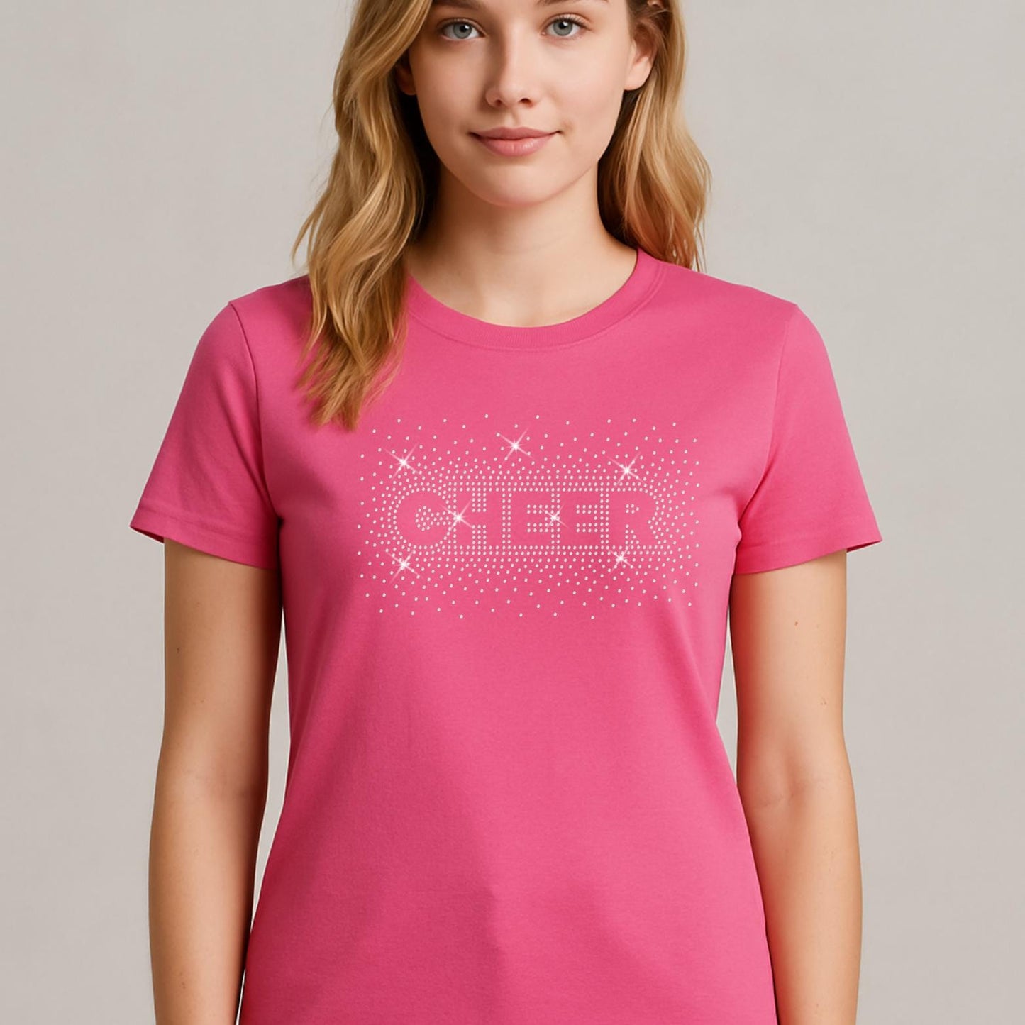 CHEER Rhinestone Iron-On Transfer – 11"x7" SS10 Hotfix Design for Cheer Team Shirts, Competition Outfits, Practice Gear, DIY Apparel