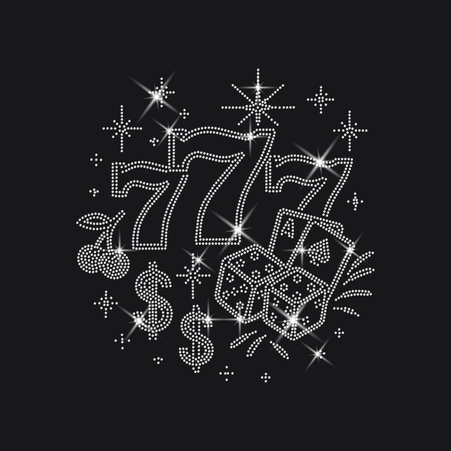 Lucky 777 Rhinestone Iron-On Transfer or Apparel β Vegas Bling β T-Shirt, Crop Top, Hoodie β SS6 Crystal Design