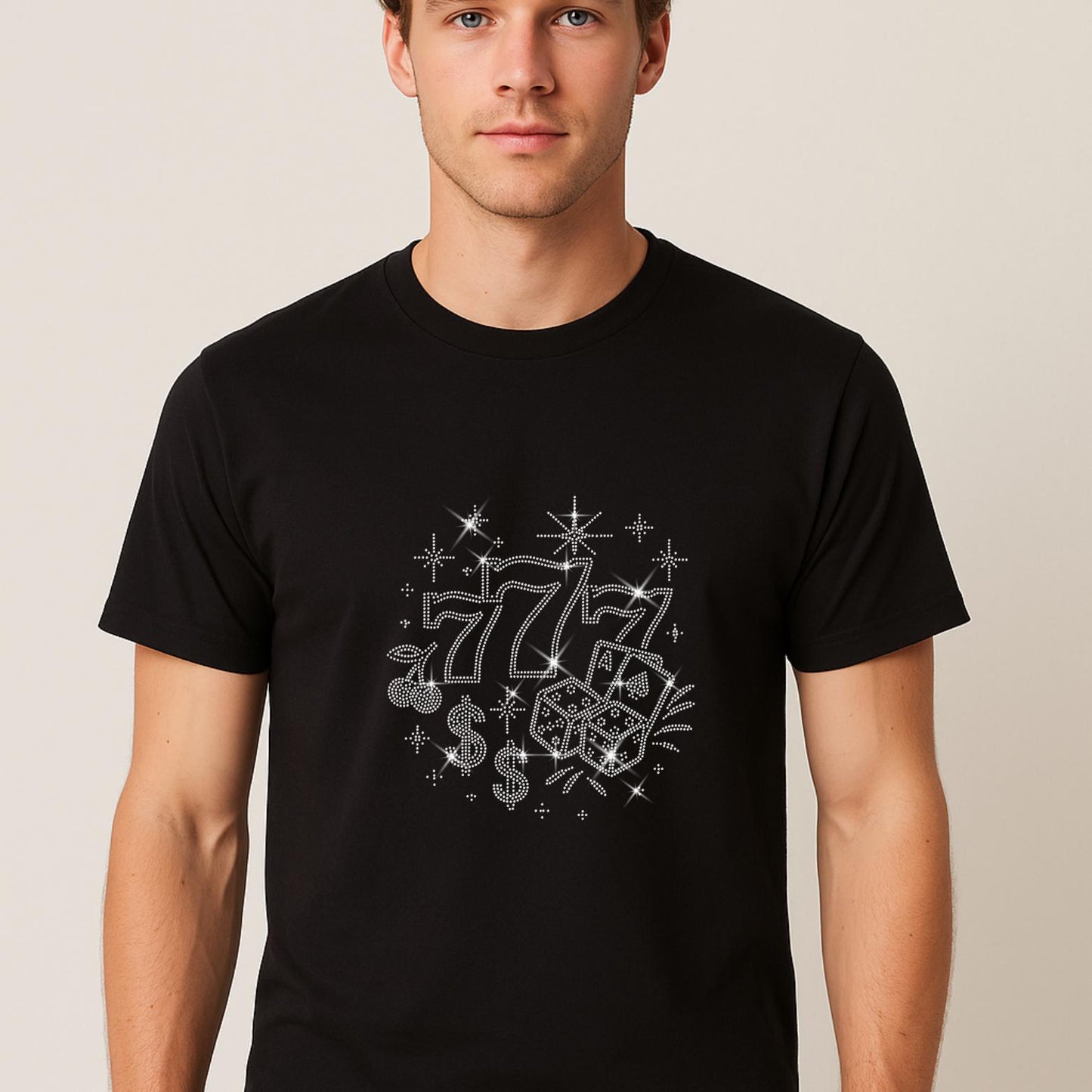 Lucky 777 Rhinestone Iron-On Transfer or Apparel β Vegas Bling β T-Shirt, Crop Top, Hoodie β SS6 Crystal Design