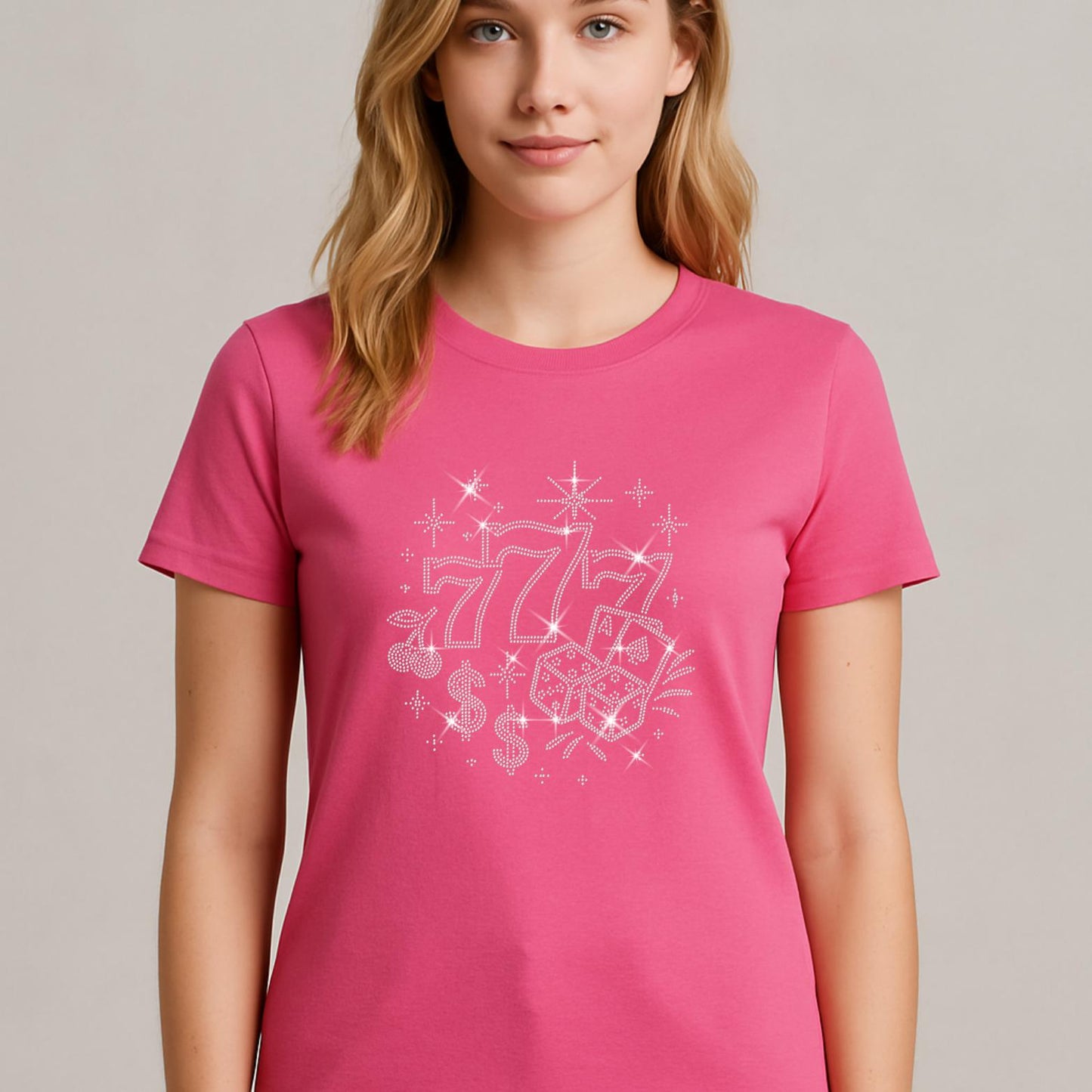 Lucky 777 Rhinestone Iron-On Transfer or Apparel β Vegas Bling β T-Shirt, Crop Top, Hoodie β SS6 Crystal Design