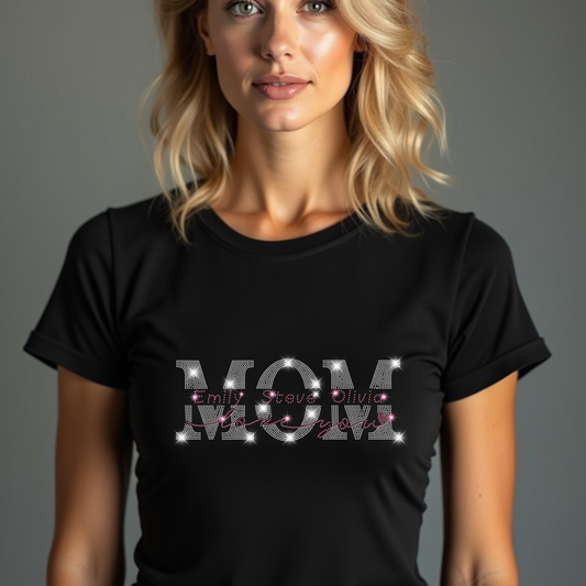 Custom Mother’s Day Rhinestone Shirt - Personalized Name Gift for Mom, Grandma, Nana - Sparkle Mother’s Day Tee, Bling Family Shirt