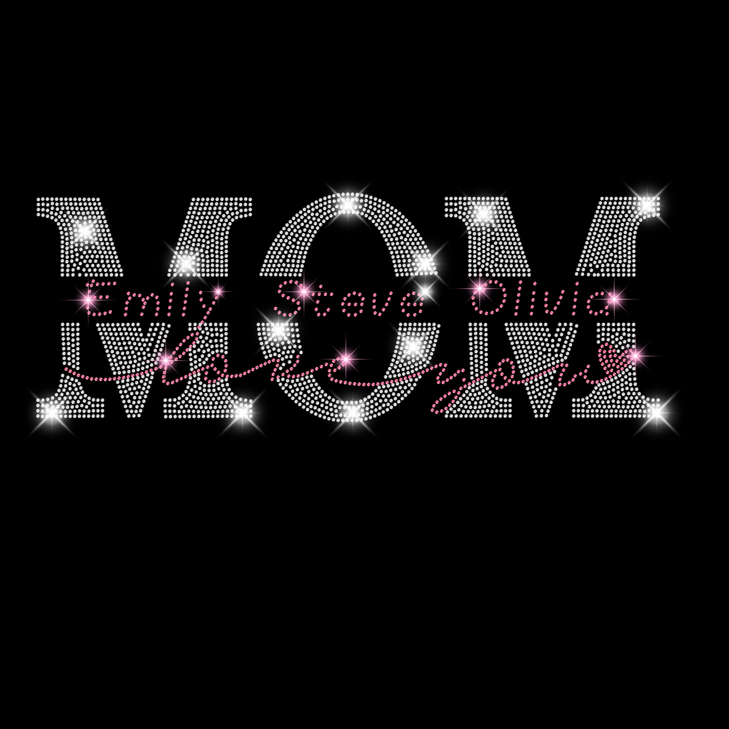Custom Mother’s Day Rhinestone Shirt - Personalized Name Gift for Mom, Grandma, Nana - Sparkle Mother’s Day Tee, Bling Family Shirt