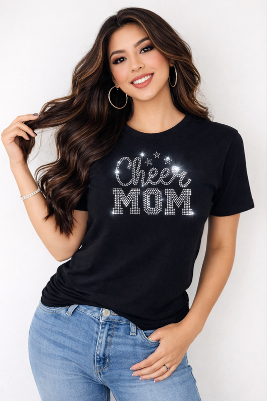 Rhinestone Cheer Mom Shirt – Sparkle Game Day Apparel – SS10 Transfer or Black Apparel