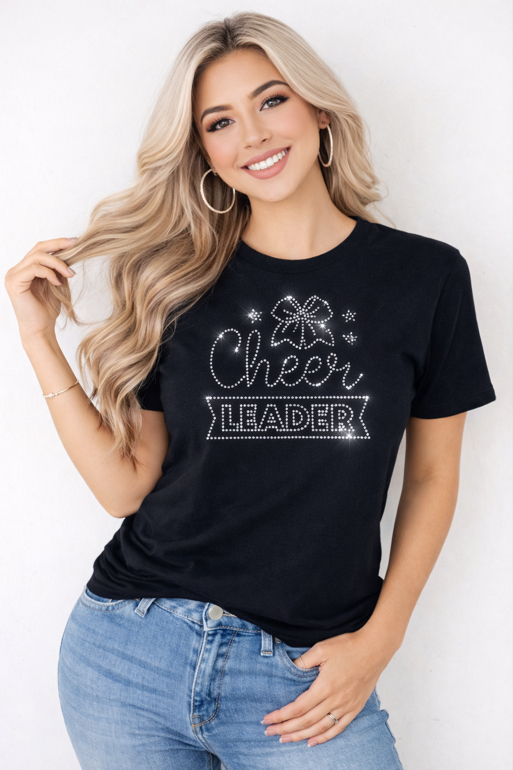 Cheer Leader Rhinestone Shirt – Sparkle Cheer Apparel (Transfer or Black Apparel)