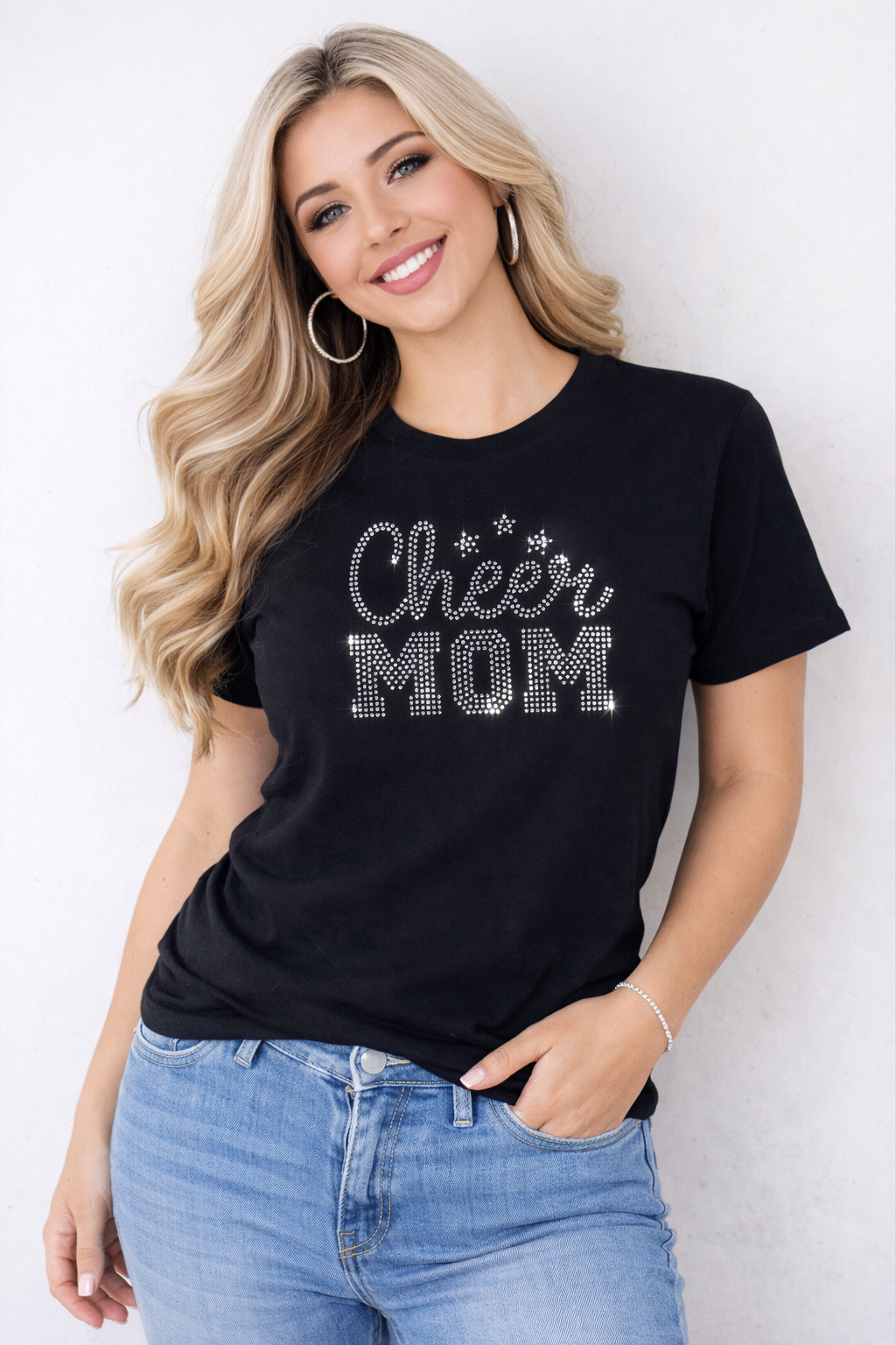 Cheer Mom Rhinestone Shirt – Sparkle Spirit Wear (Transfer or Black Apparel)