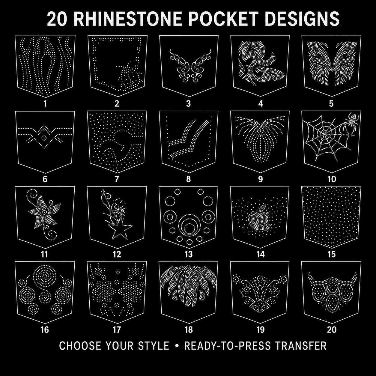 Rhinestone Pocket Design Transfer – Choose From 20 Styles