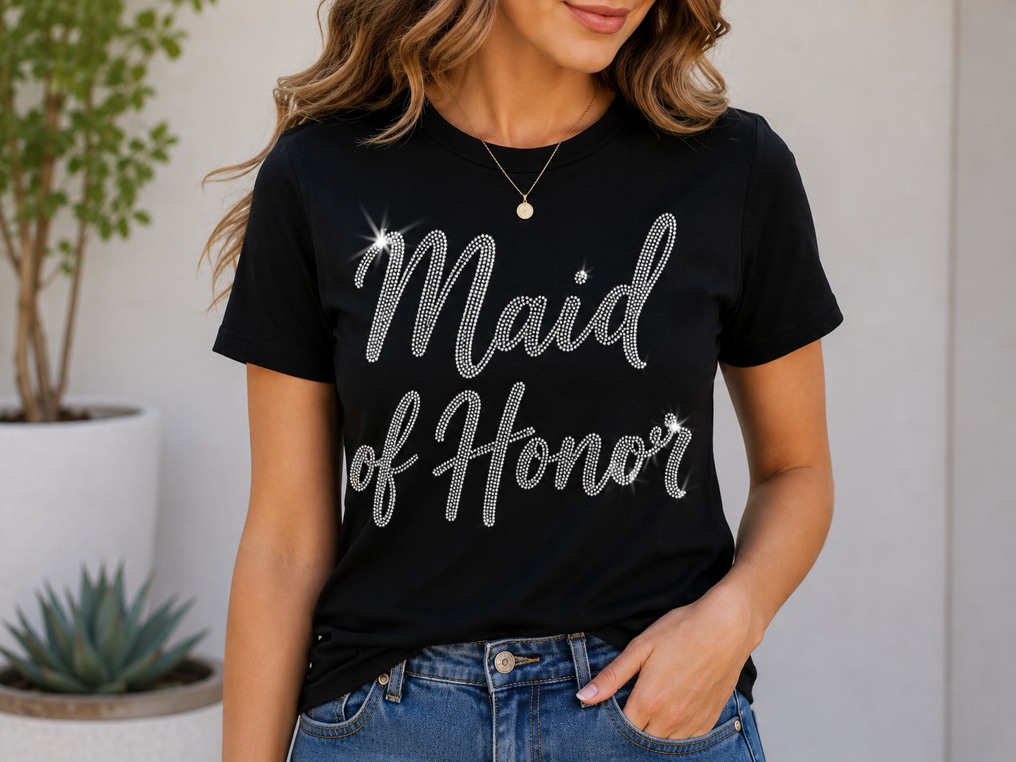 Bridal party rhinestone shirt design for bridesmaids