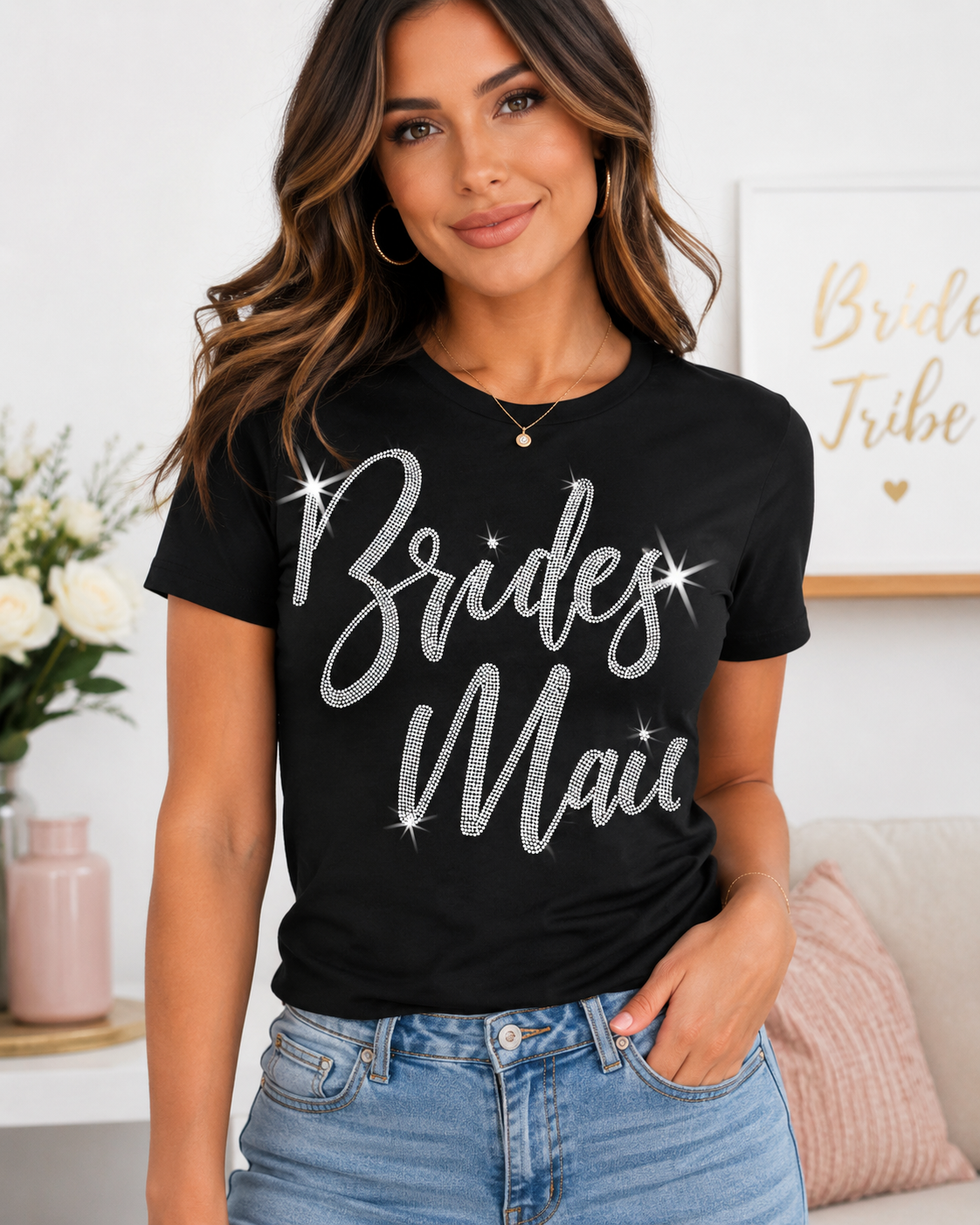 Sparkling rhinestone shirt option for a bridal party