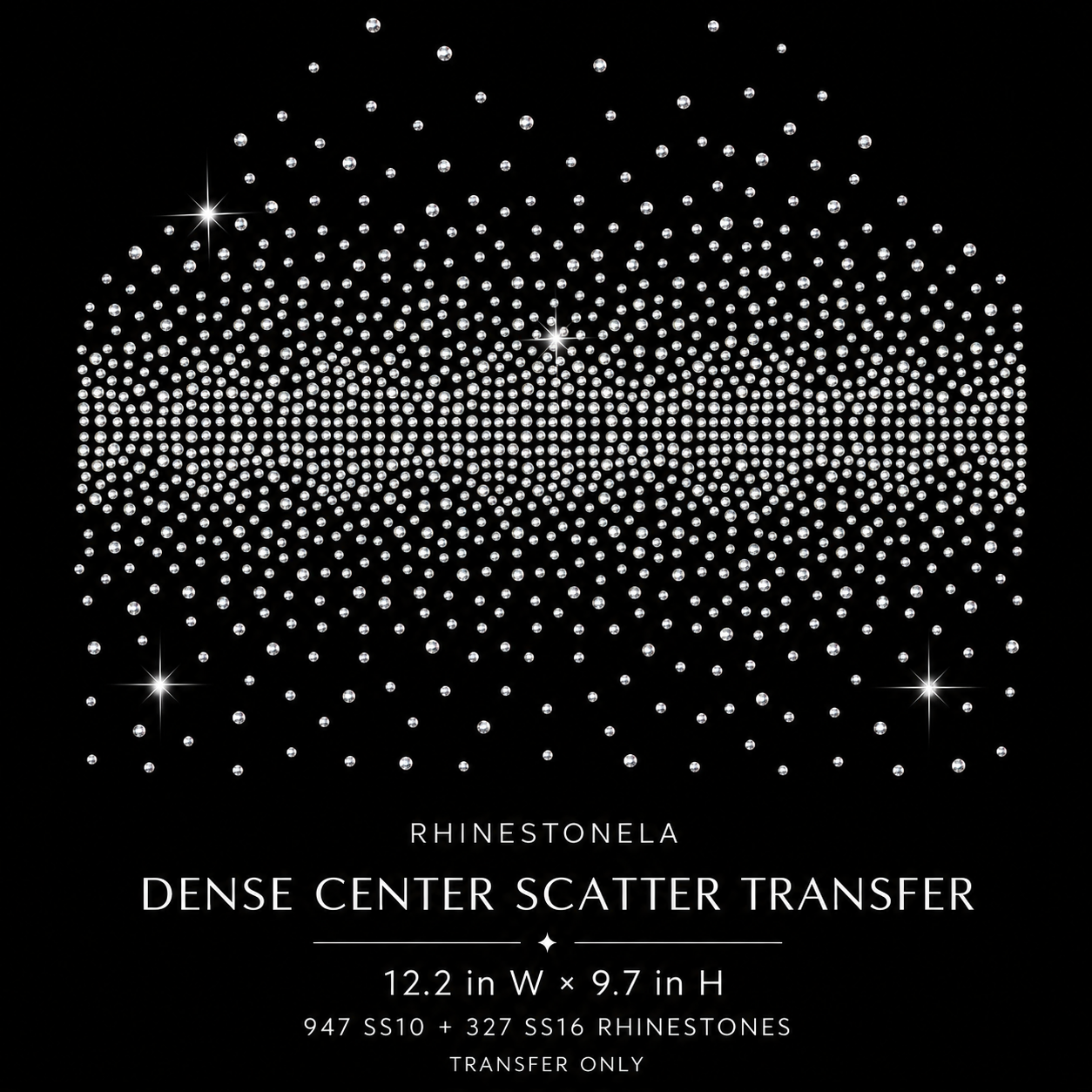 SC-001 dense center rhinestone scatter transfer size and details