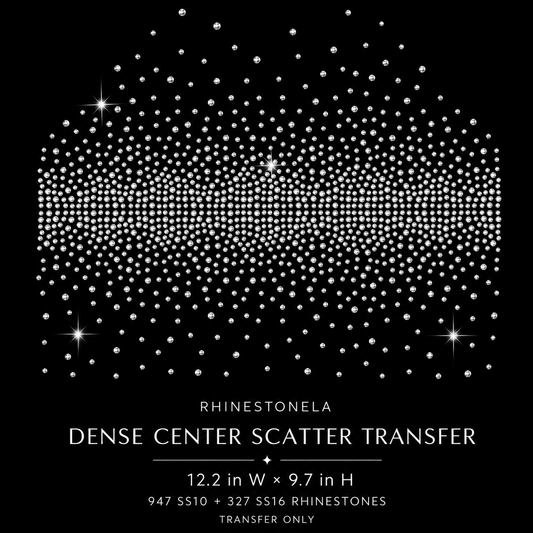 SC-001 dense center rhinestone scatter transfer size and details