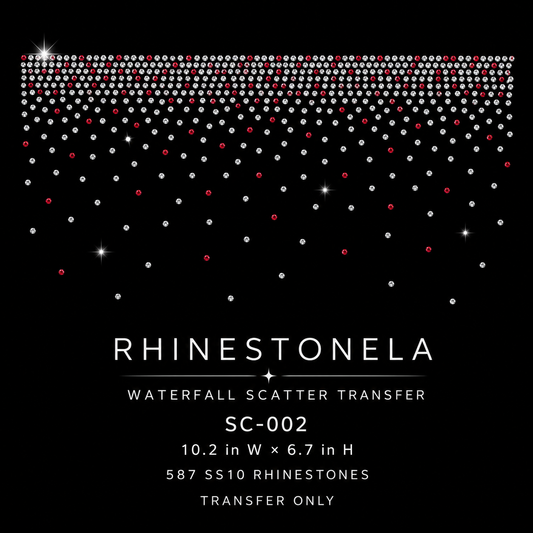 SC-002 waterfall rhinestone scatter transfer size and details