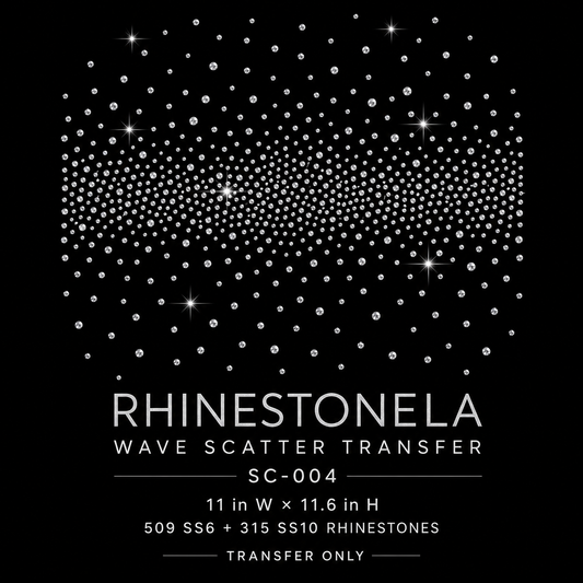 SC-004 wave rhinestone scatter transfer size and stone details