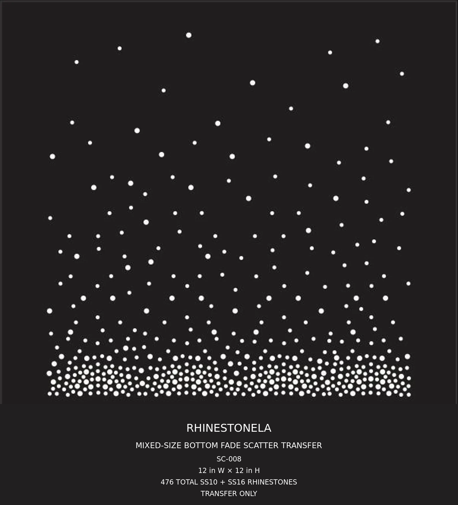 Exact SC-008 mixed-size bottom fade rhinestone scatter transfer