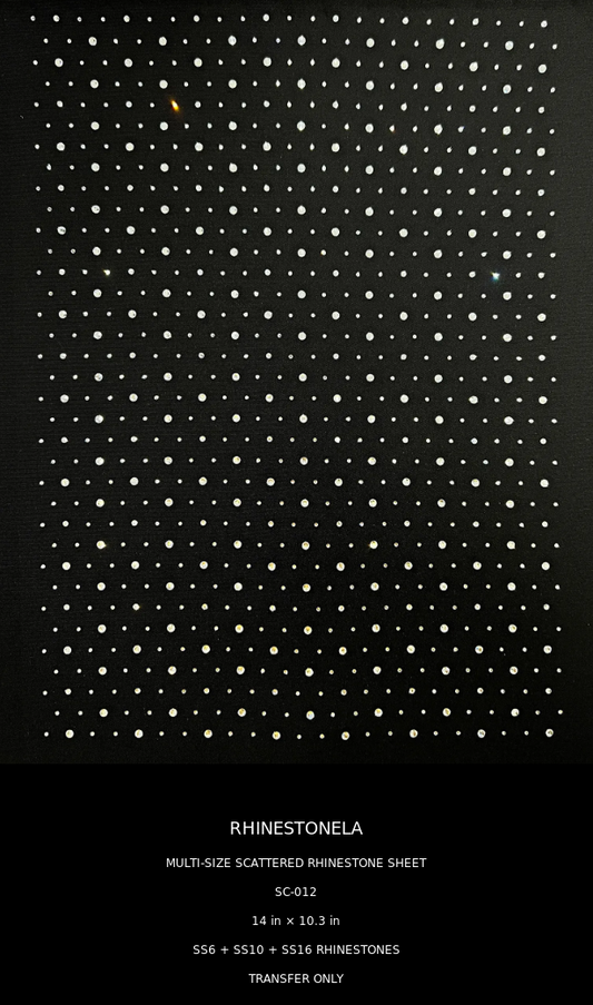 SC-012 exact multi-size SS6 SS10 SS16 scattered rhinestone sheet