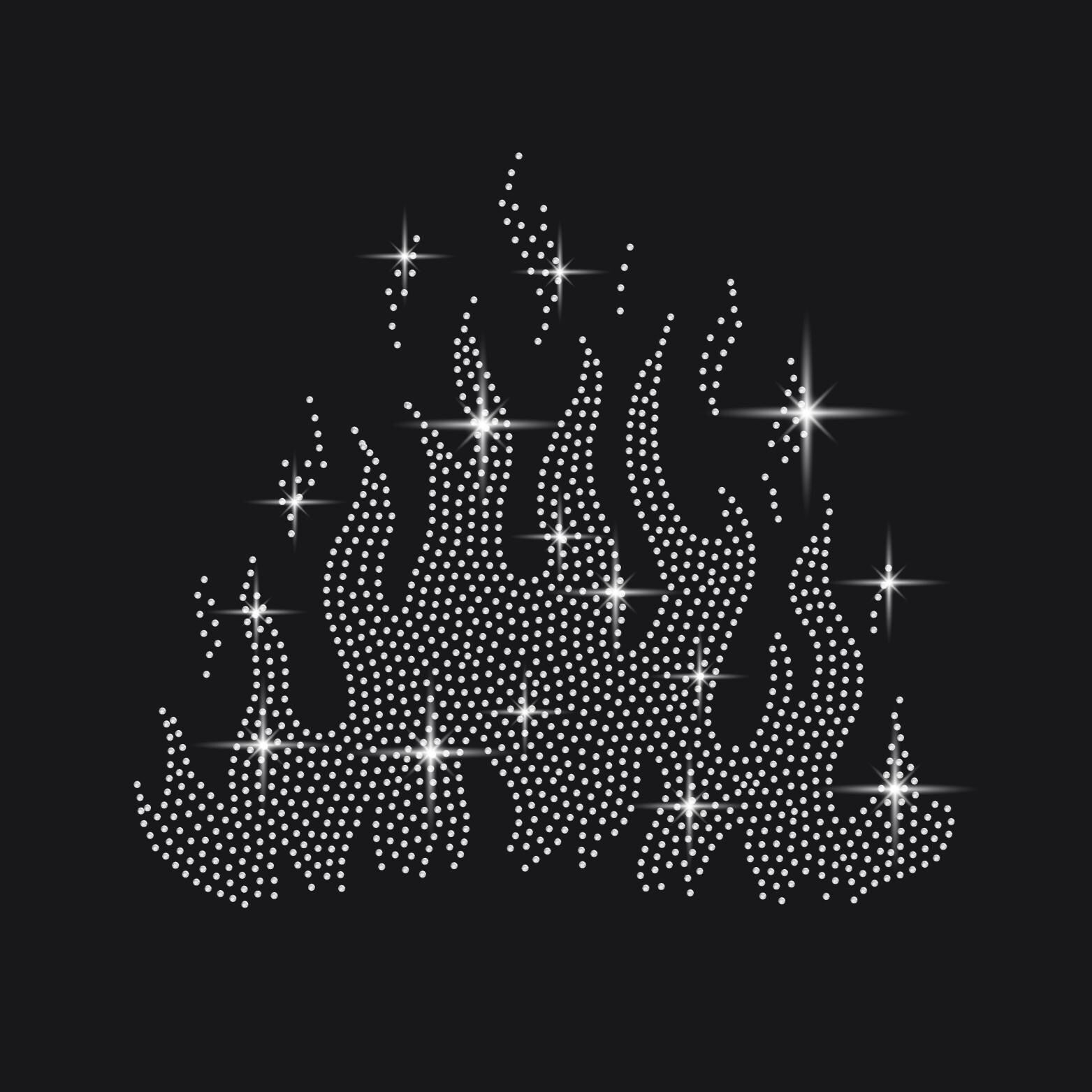 Crystal flame rhinestone iron-on transfer close-up