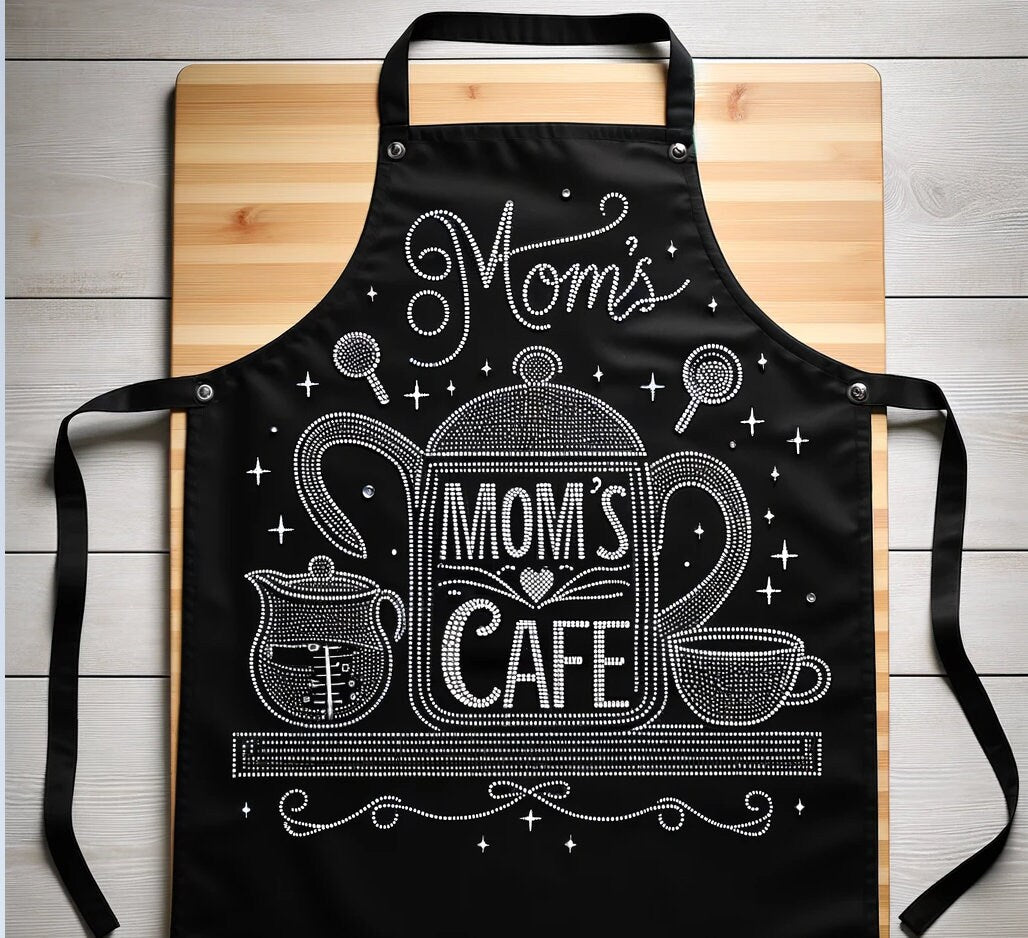Custom Rhinestone Apron - Personalize Your Sparkling  Line Art Design