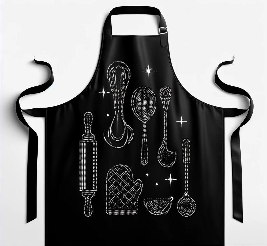 Custom Rhinestone Apron - Personalize Your Sparkling  Line Art Design