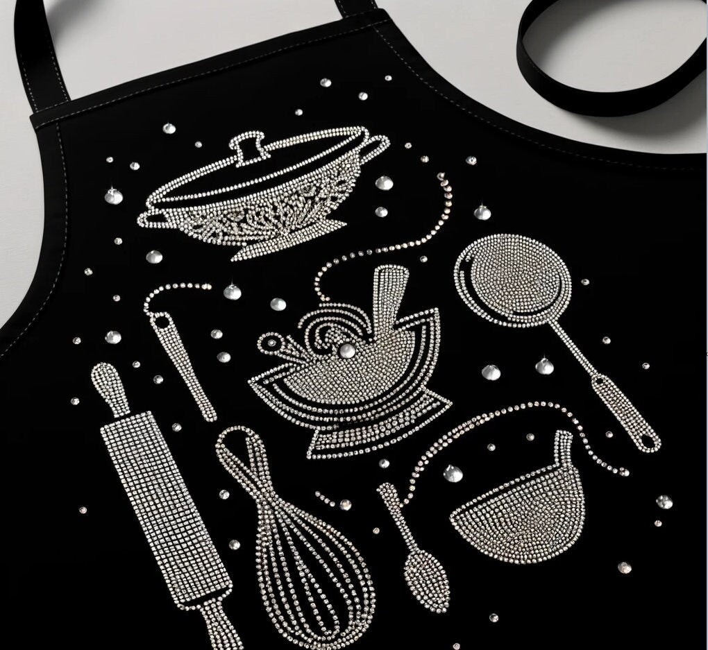 Custom Rhinestone Apron - Personalize Your Sparkling  Line Art Design