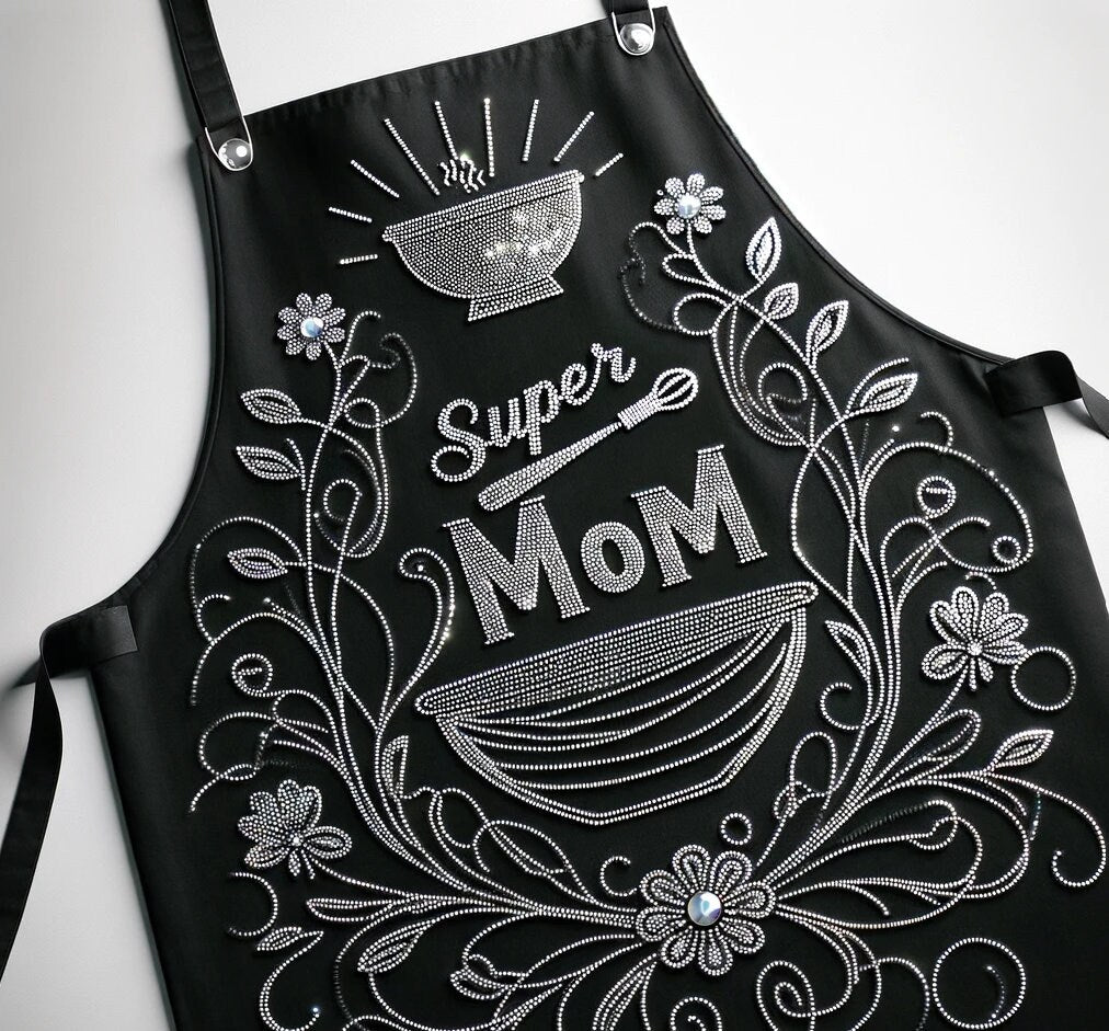 Custom Rhinestone Apron - Personalize Your Sparkling  Line Art Design