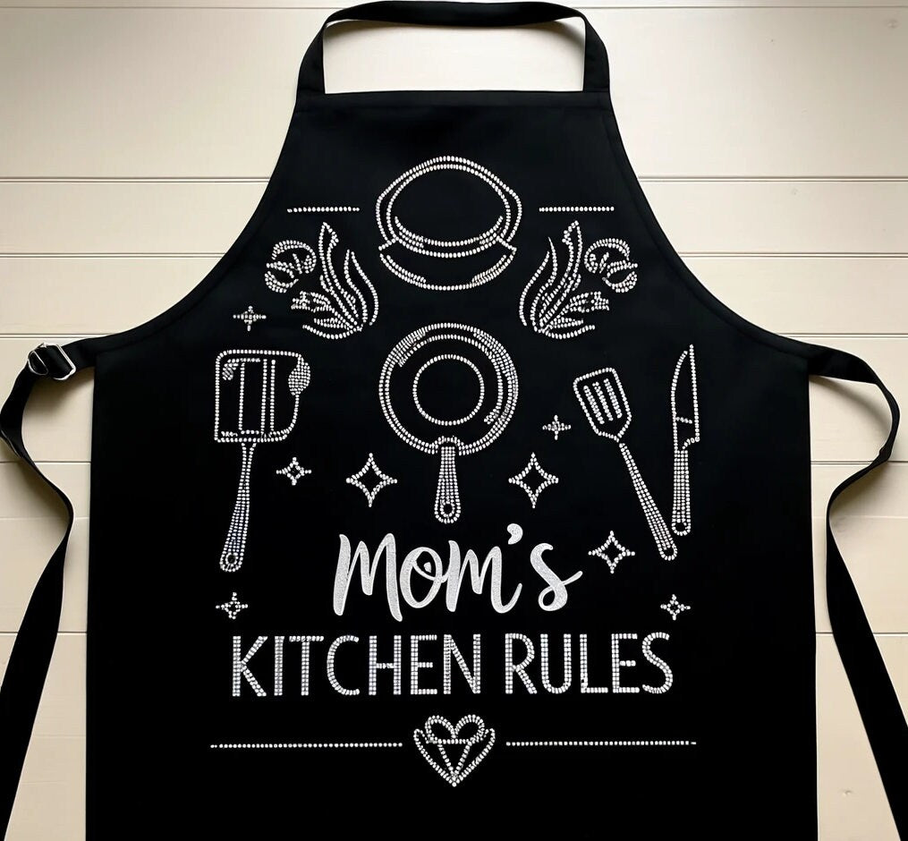 Custom Rhinestone Apron - Personalize Your Sparkling  Line Art Design