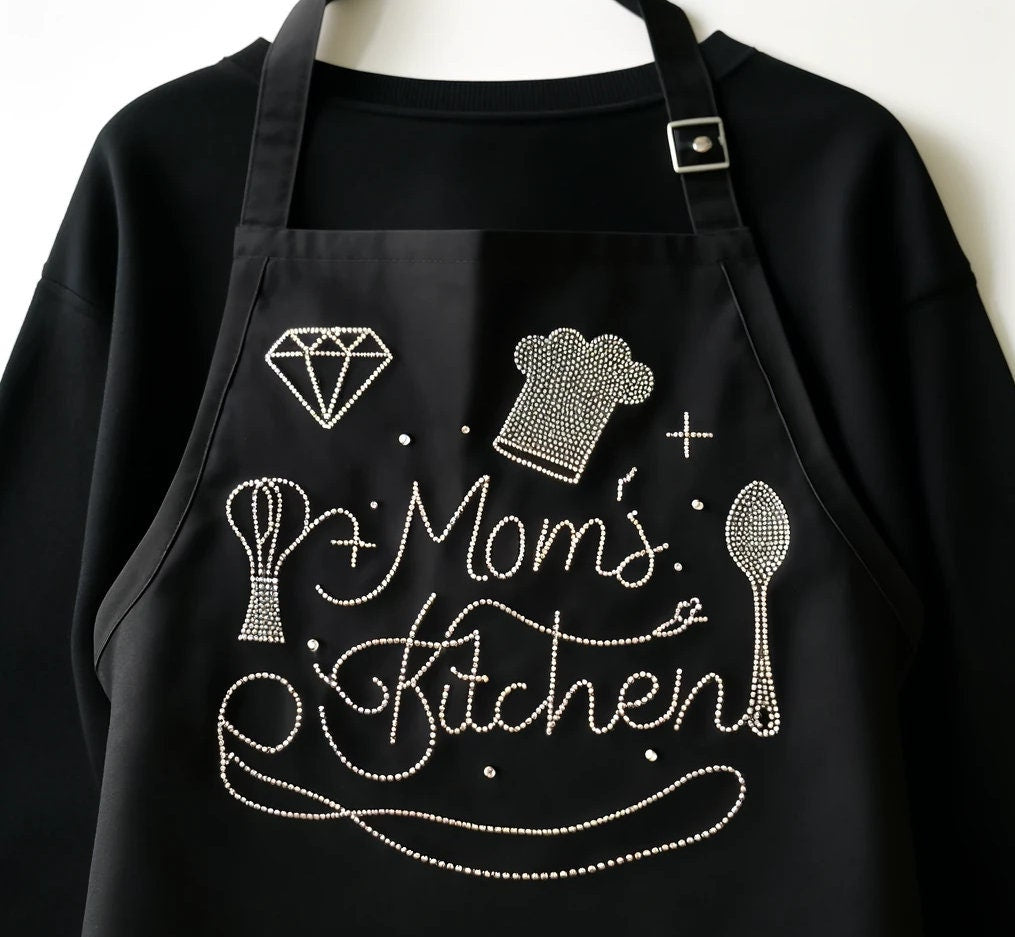 Custom Rhinestone Apron - Personalize Your Sparkling  Line Art Design