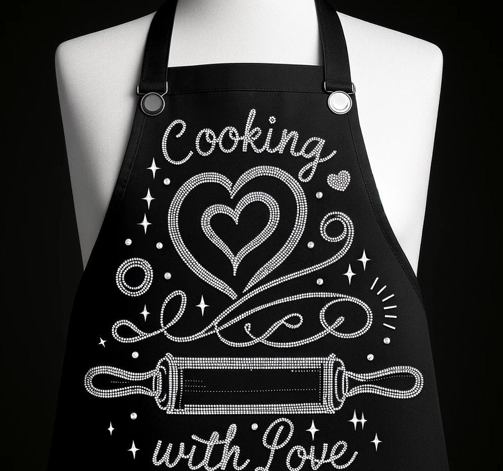 Custom Rhinestone Apron - Personalize Your Sparkling  Line Art Design